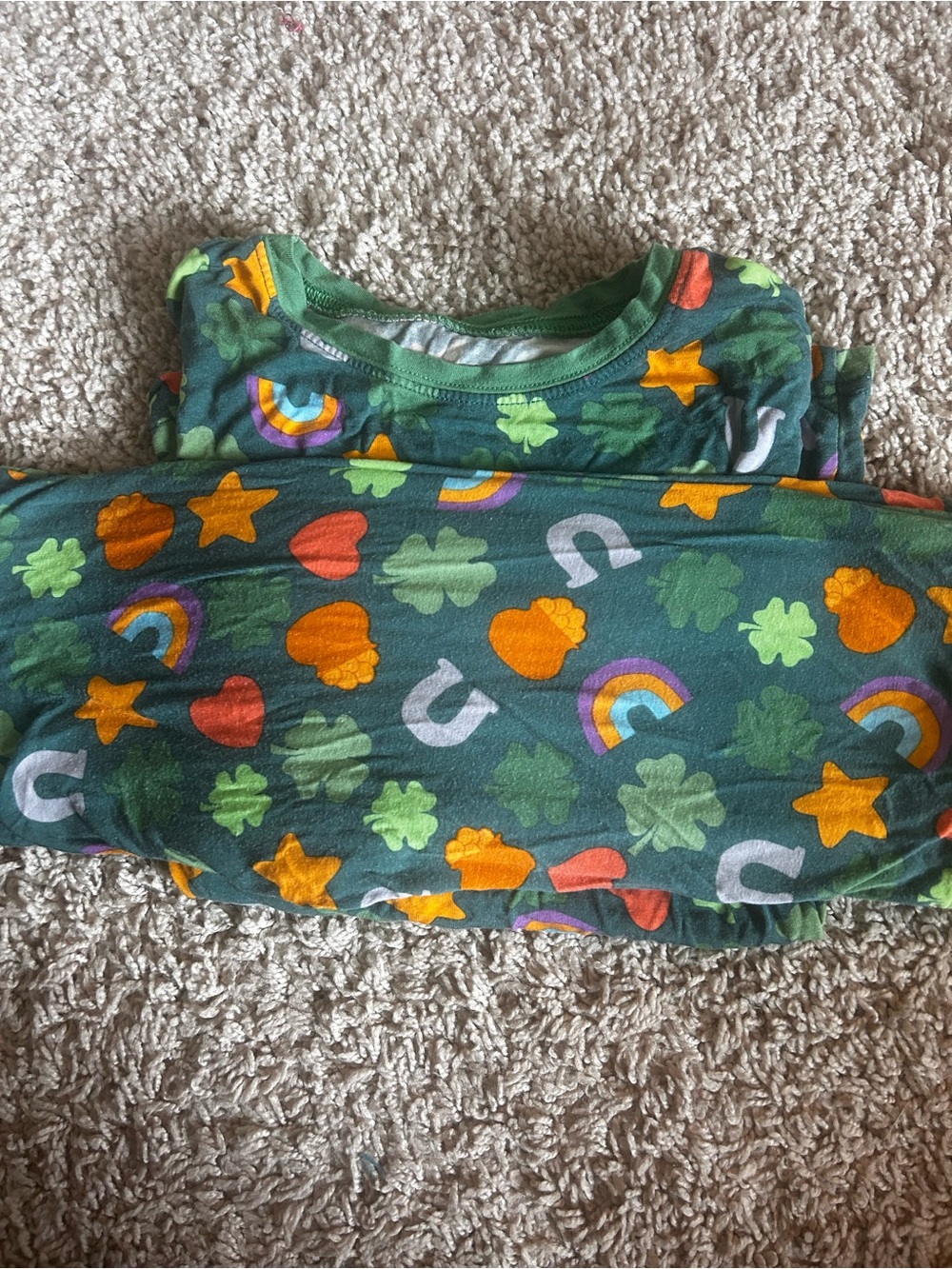Little Sleepies Green Sleep Bag with Rainbows, Orange and Yellow Accents